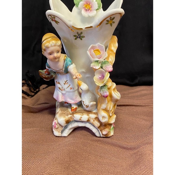 Ucagco Ceramics Set of Two (2) Figurine Vases, Girl with Duck and Boy with Duck. - Picture 3 of 16